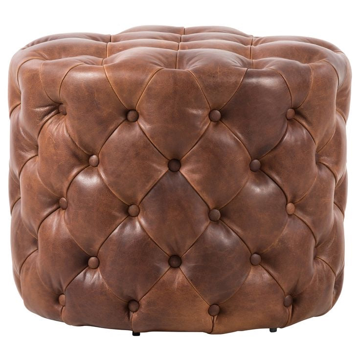 Paris Brown Leather Ottoman