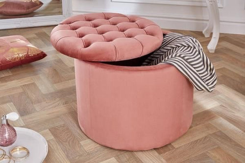 Baroque Tufted Lid Round Ottoman Storage Pink