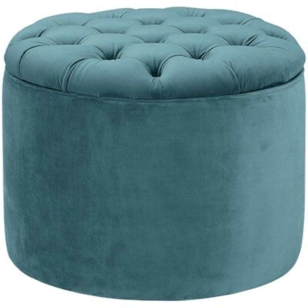 Baroque Tufted Lid Round Ottoman Storage Teal