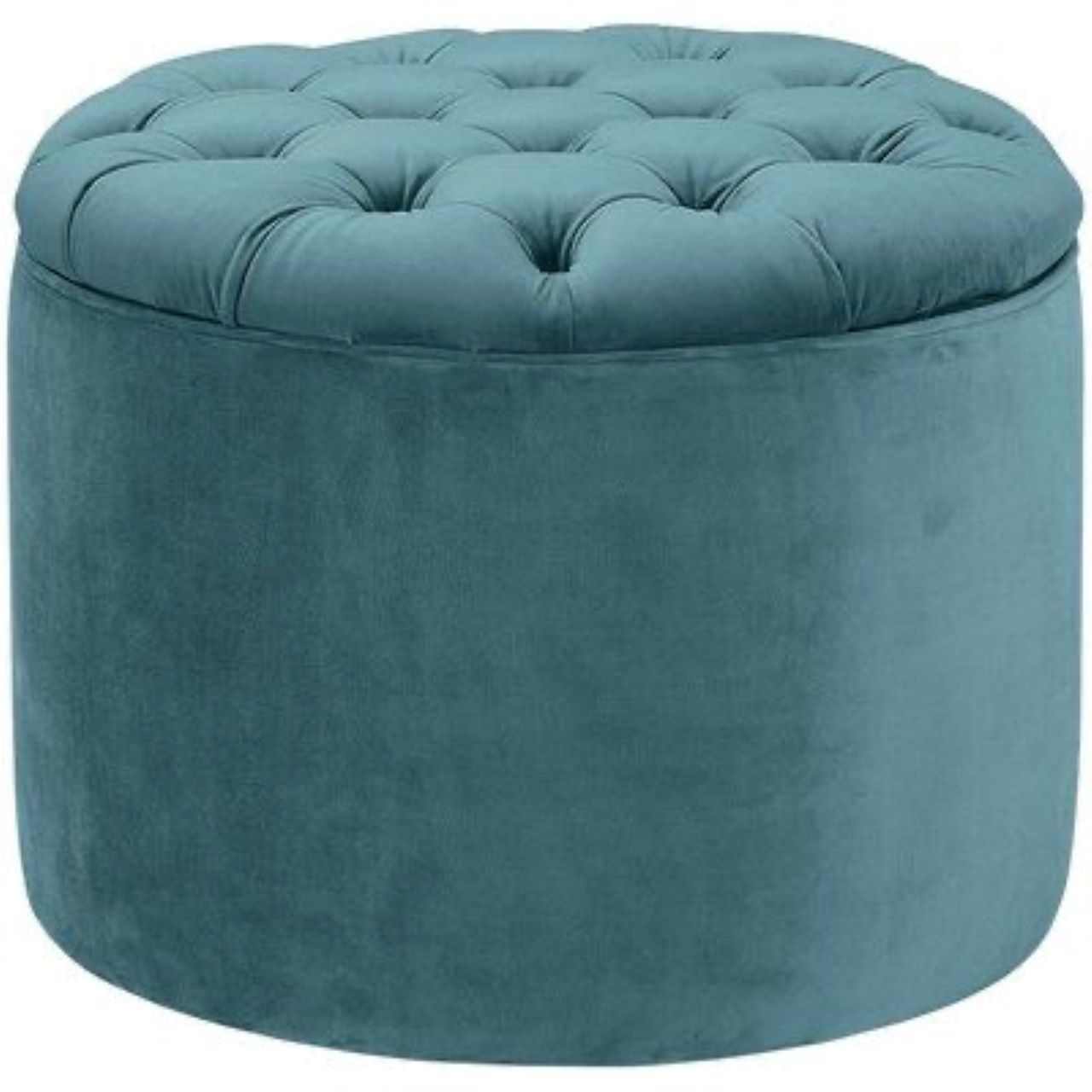 Baroque Tufted Lid Round Ottoman Storage Teal