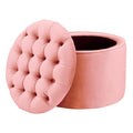 Baroque Tufted Lid Round Ottoman Storage Pink