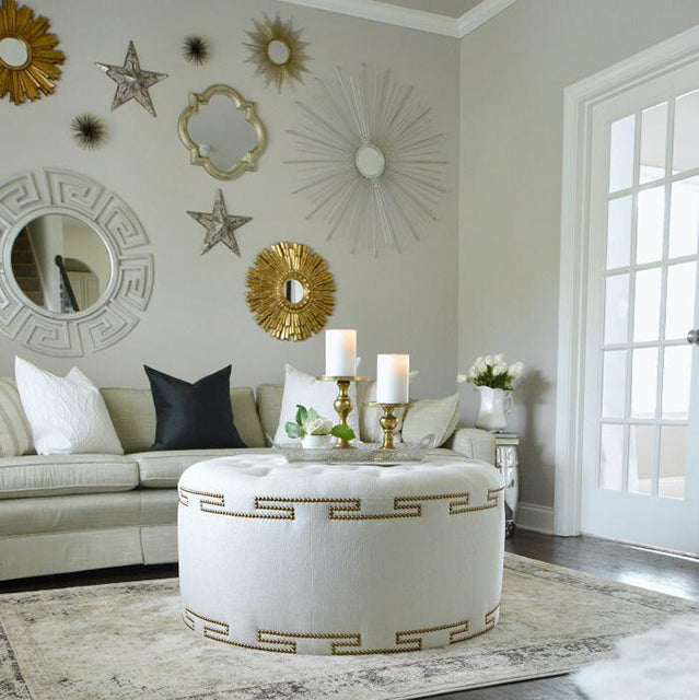 Ananke Linen Greek Key Tufted Ottoman Coffee Table