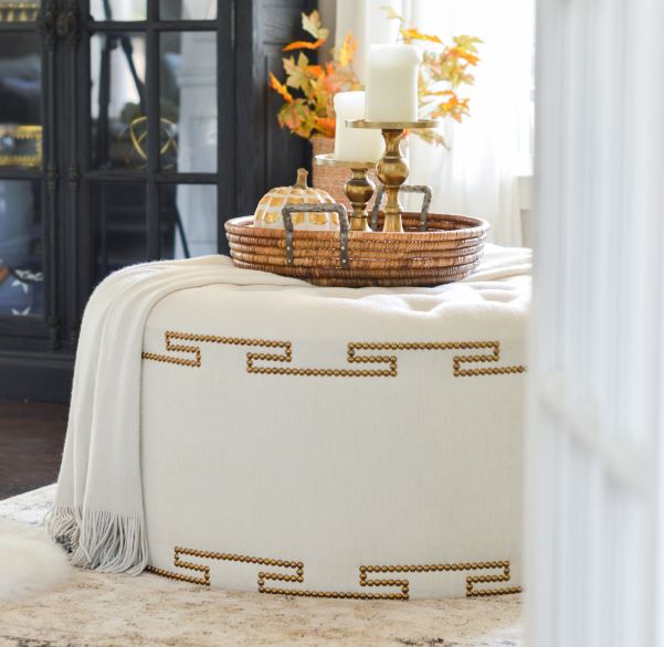 Ananke Linen Greek Key Tufted Ottoman Coffee Table
