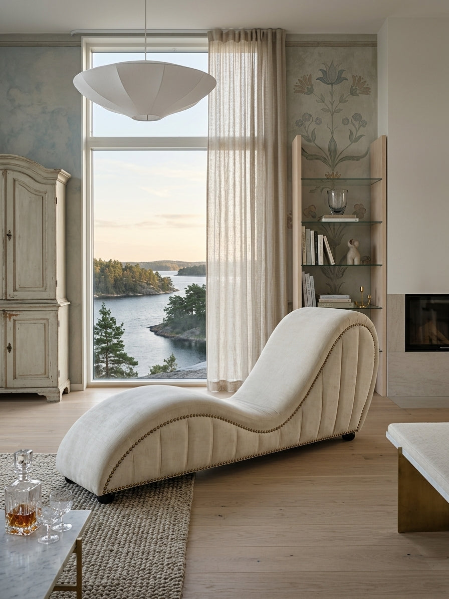 Hedone Tantra & Relax Chair - Cream Metallic Novelty Jacquard Fabric