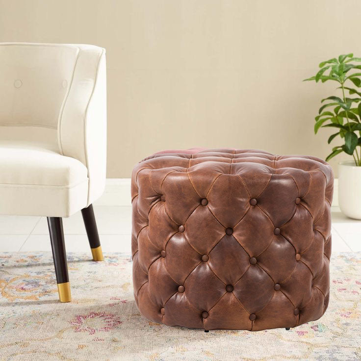 Paris Brown Leather Ottoman