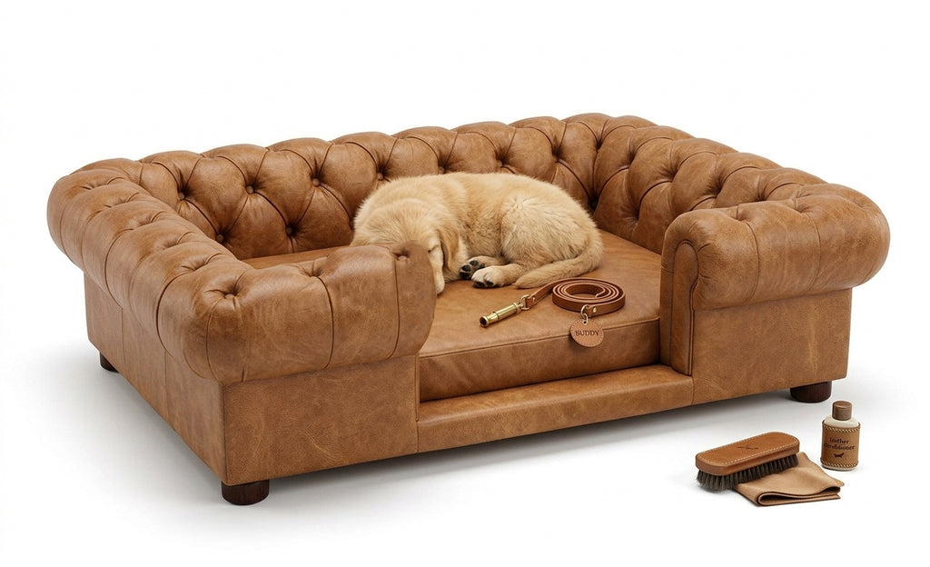 Lincoln Dog Bed Brown Leather - Light