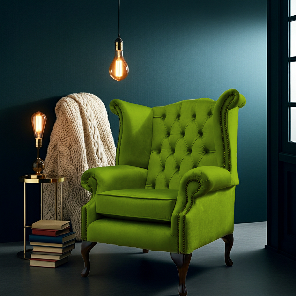 Chesterfield High Back Wing Chair in Mangrove
