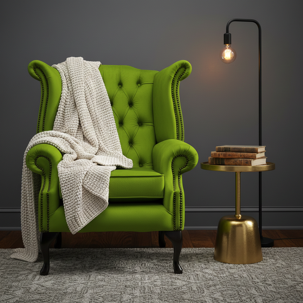 Chesterfield High Back Wing Chair in Mangrove