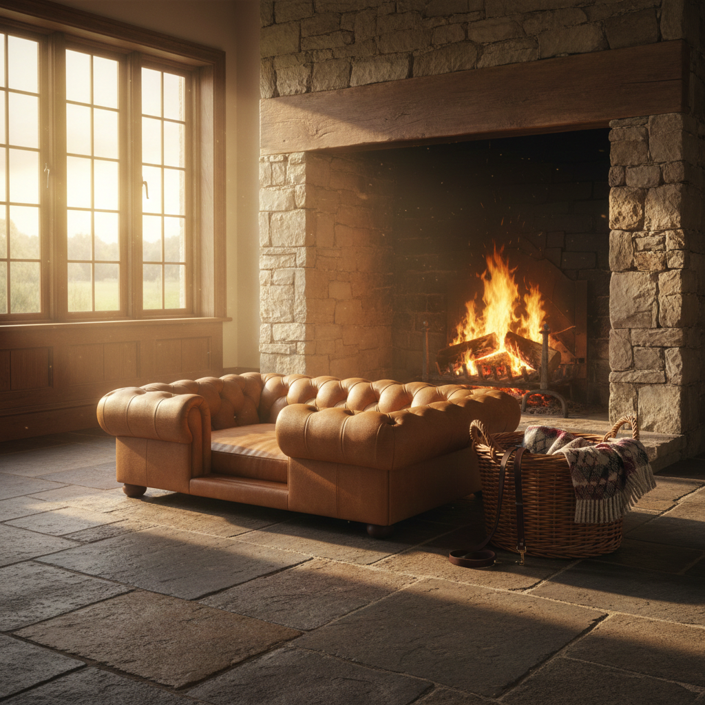 Lincoln Dog Bed Brown Leather - Light