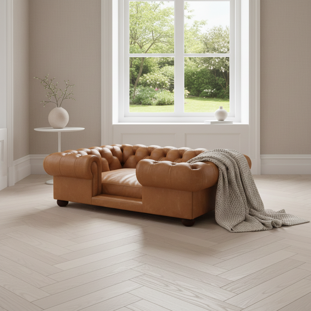 Lincoln Dog Bed Brown Leather - Light