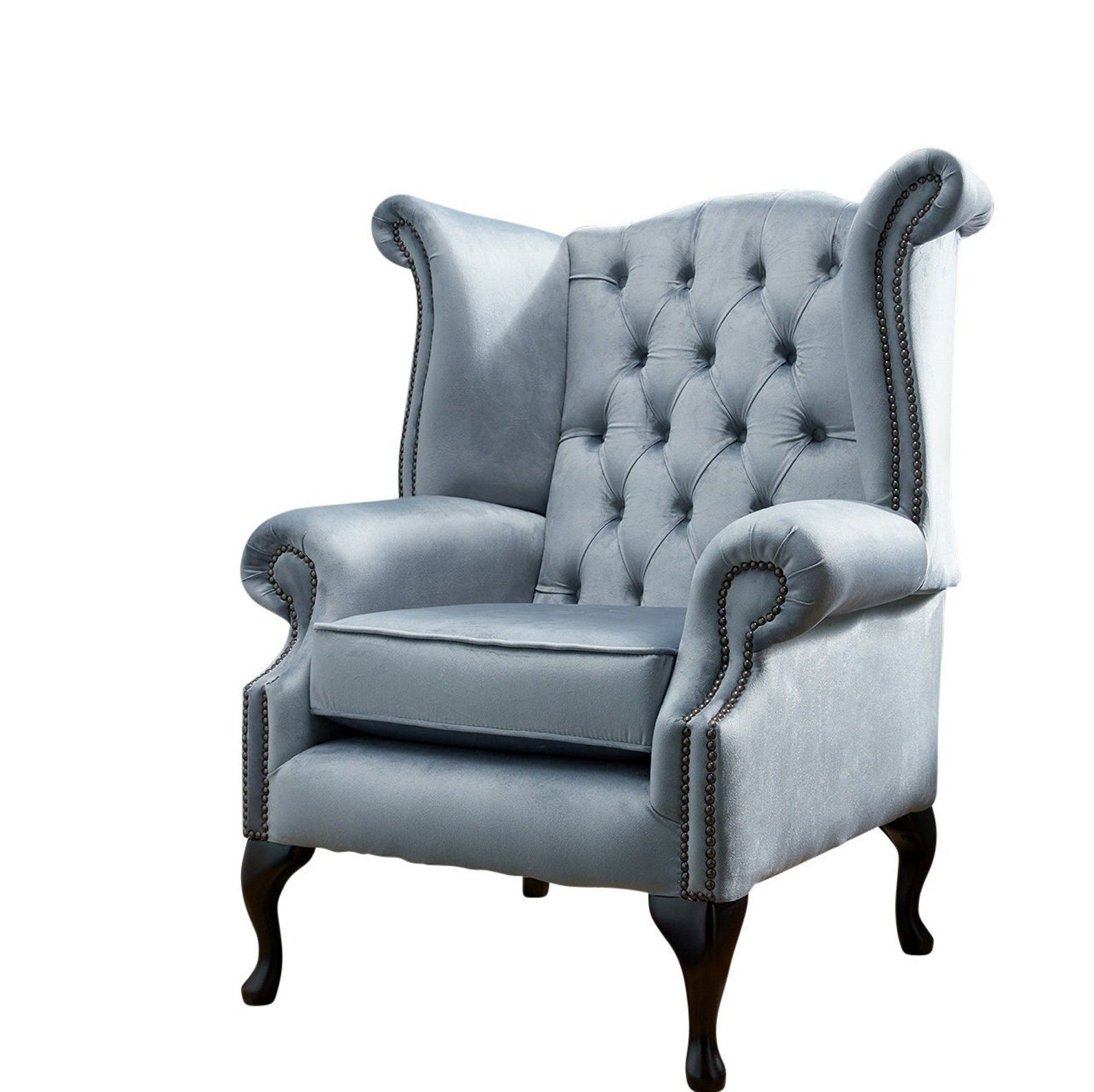 Chesterfield High Back Wing Chair Grey Velvet