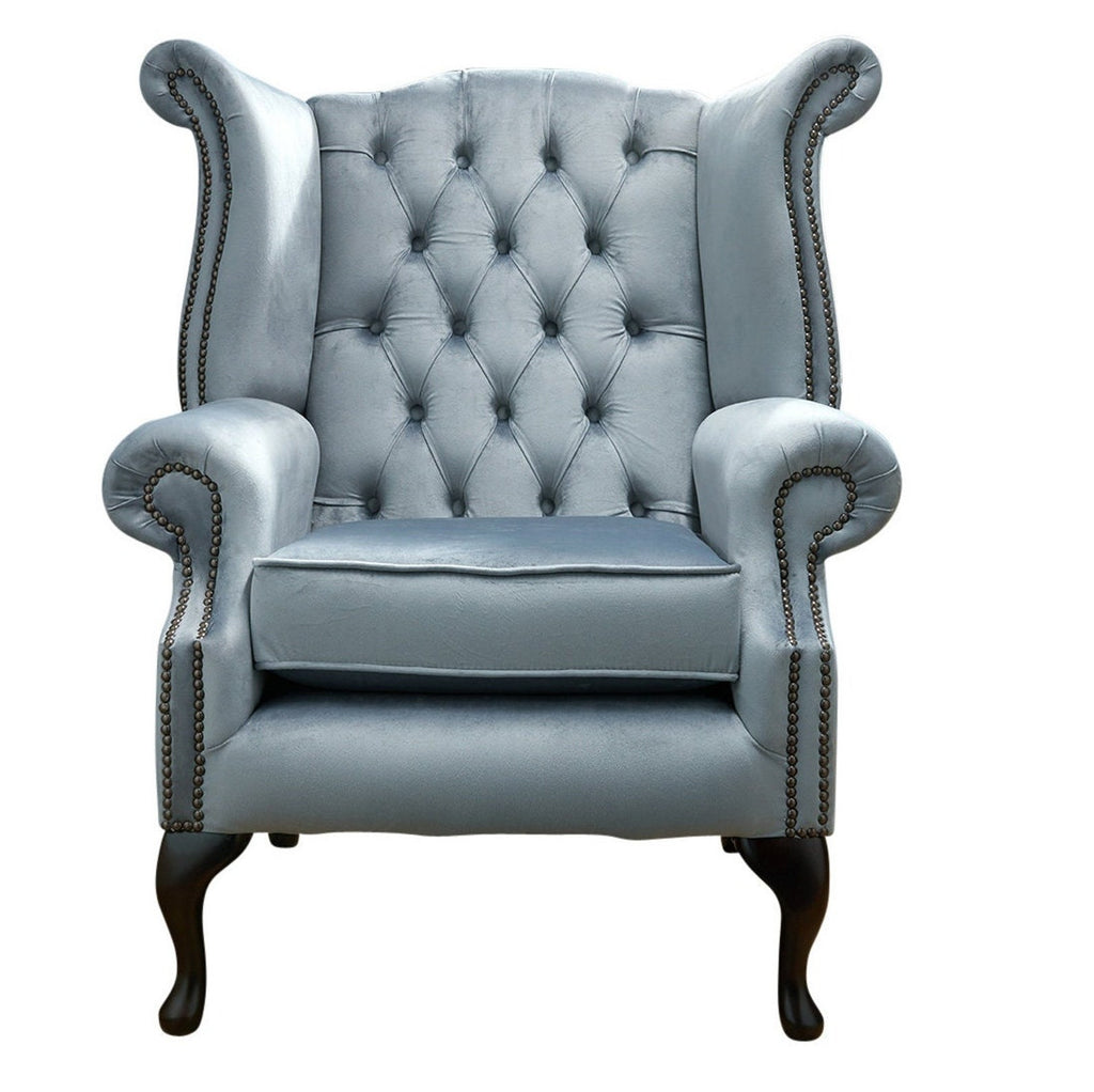 Chesterfield High Back Wing Chair Grey Velvet