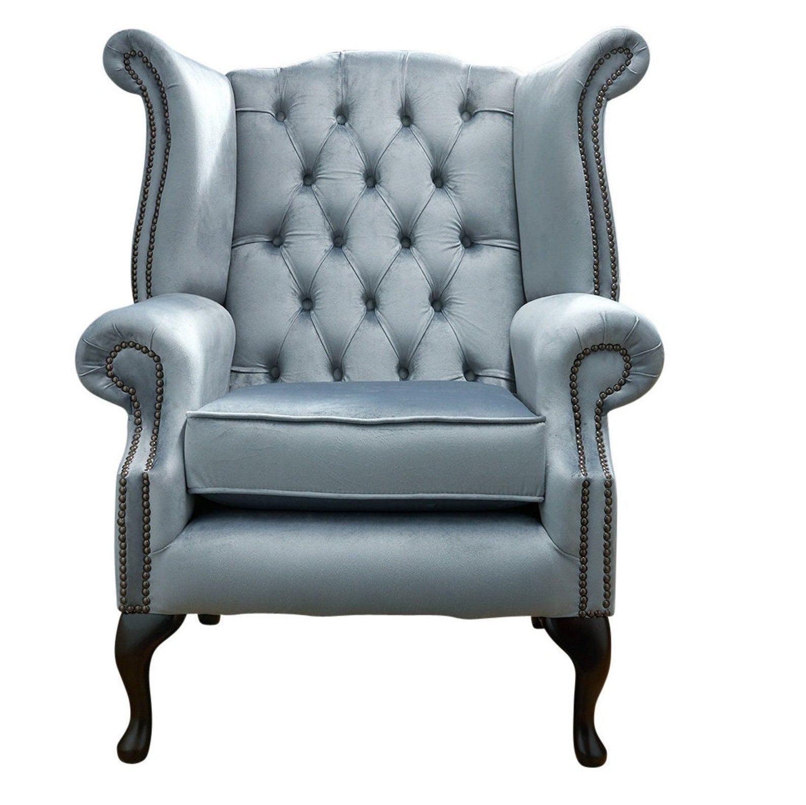 Chesterfield High Back Wing Chair Grey Velvet