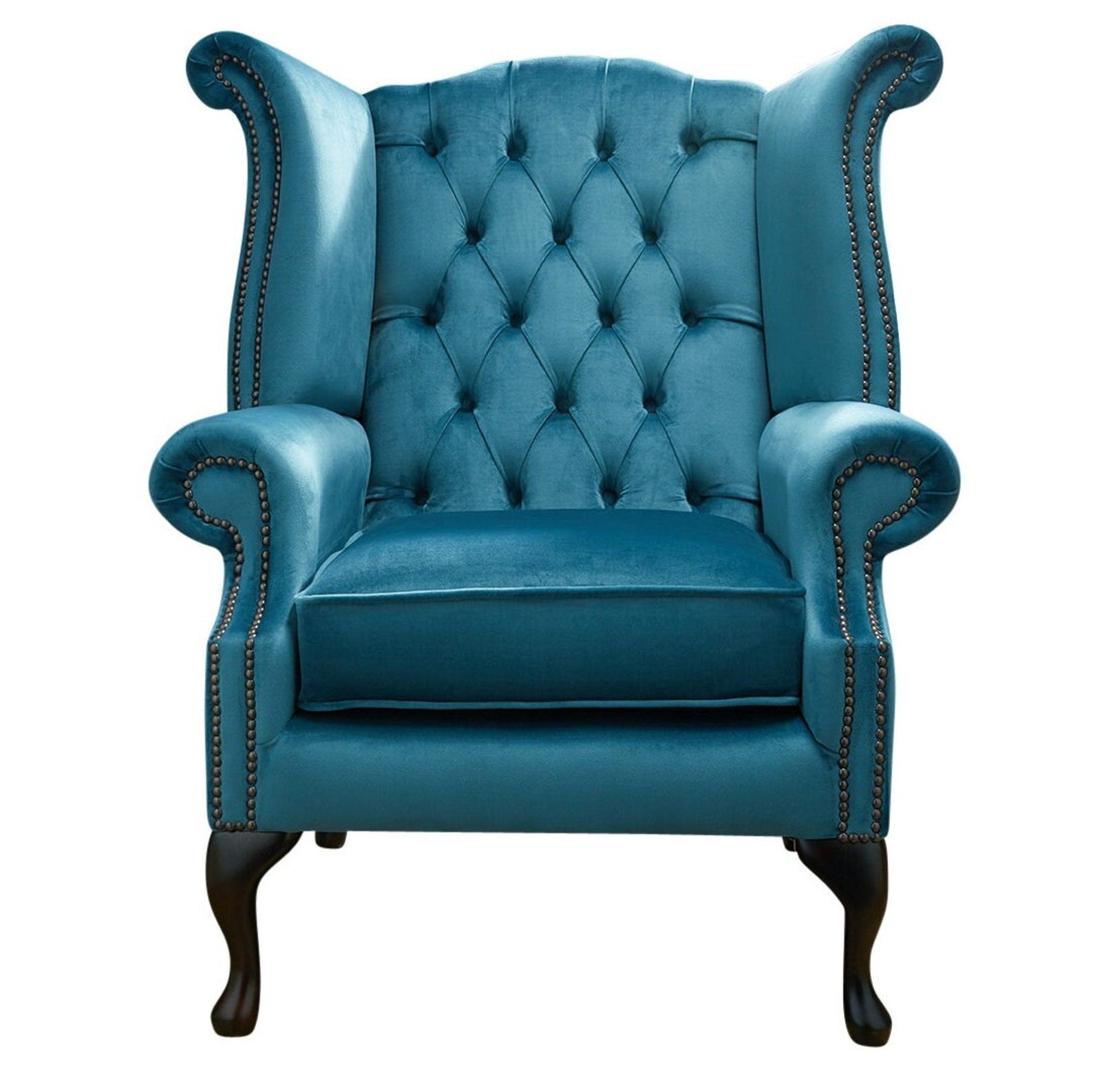 Chesterfield High Back Wing Chair in Teal Velvet