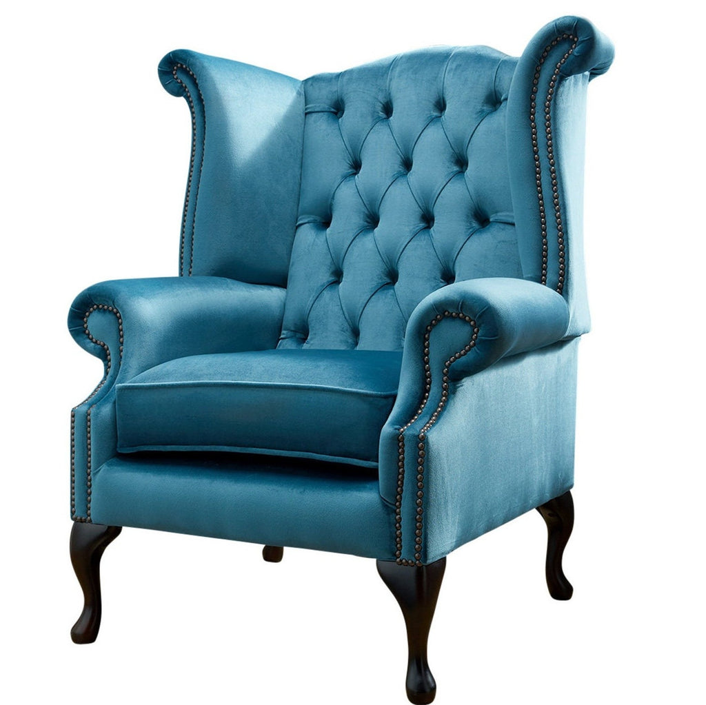 Chesterfield High Back Wing Chair in Teal Velvet