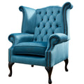 Chesterfield High Back Wing Chair in Teal Velvet