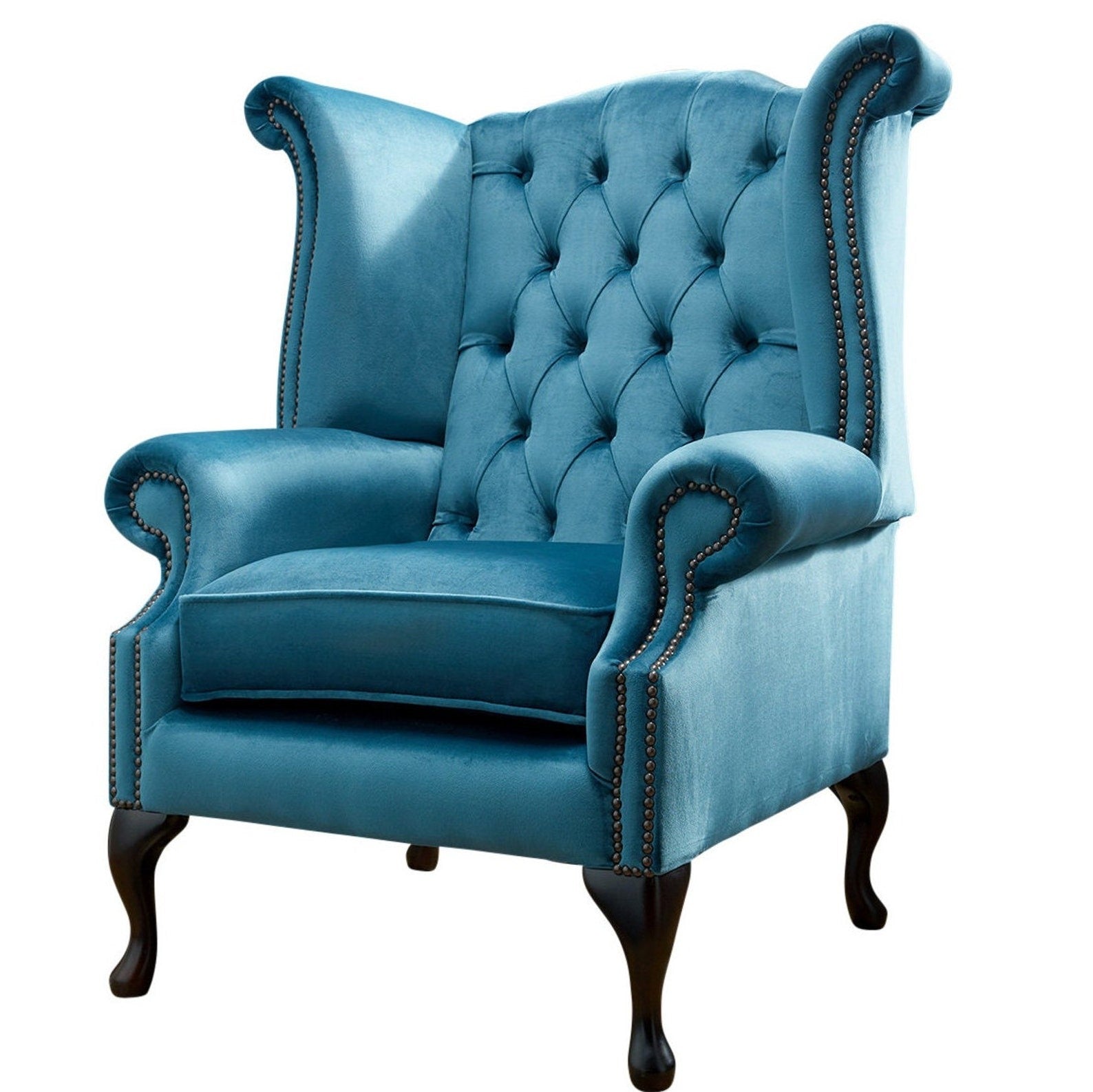 Chesterfield High Back Wing Chair in Teal Velvet