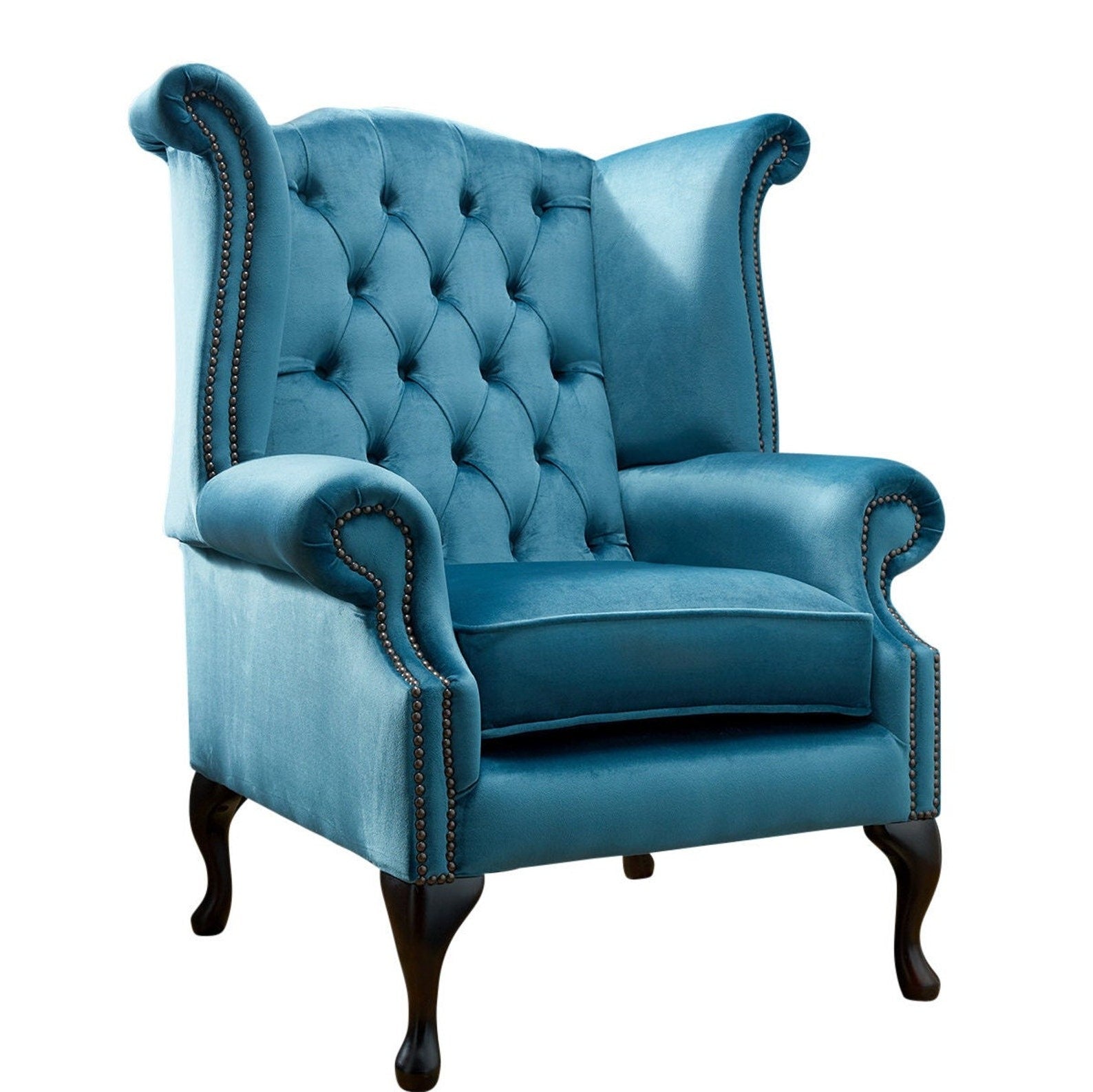 Chesterfield High Back Wing Chair in Teal Velvet
