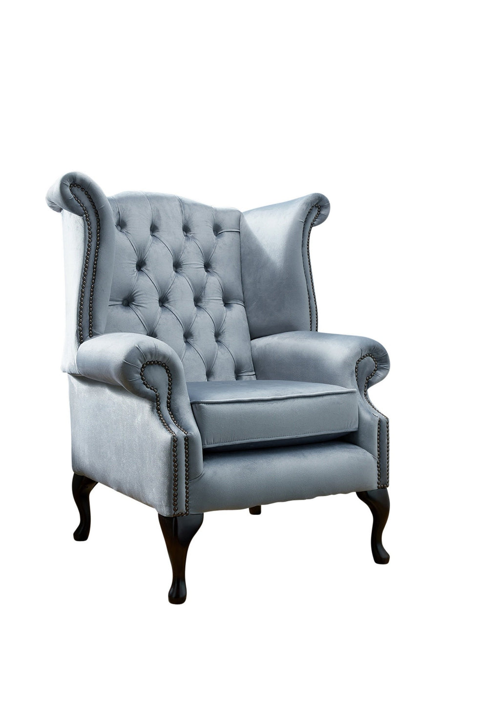 Chesterfield High Back Wing Chair Grey Velvet