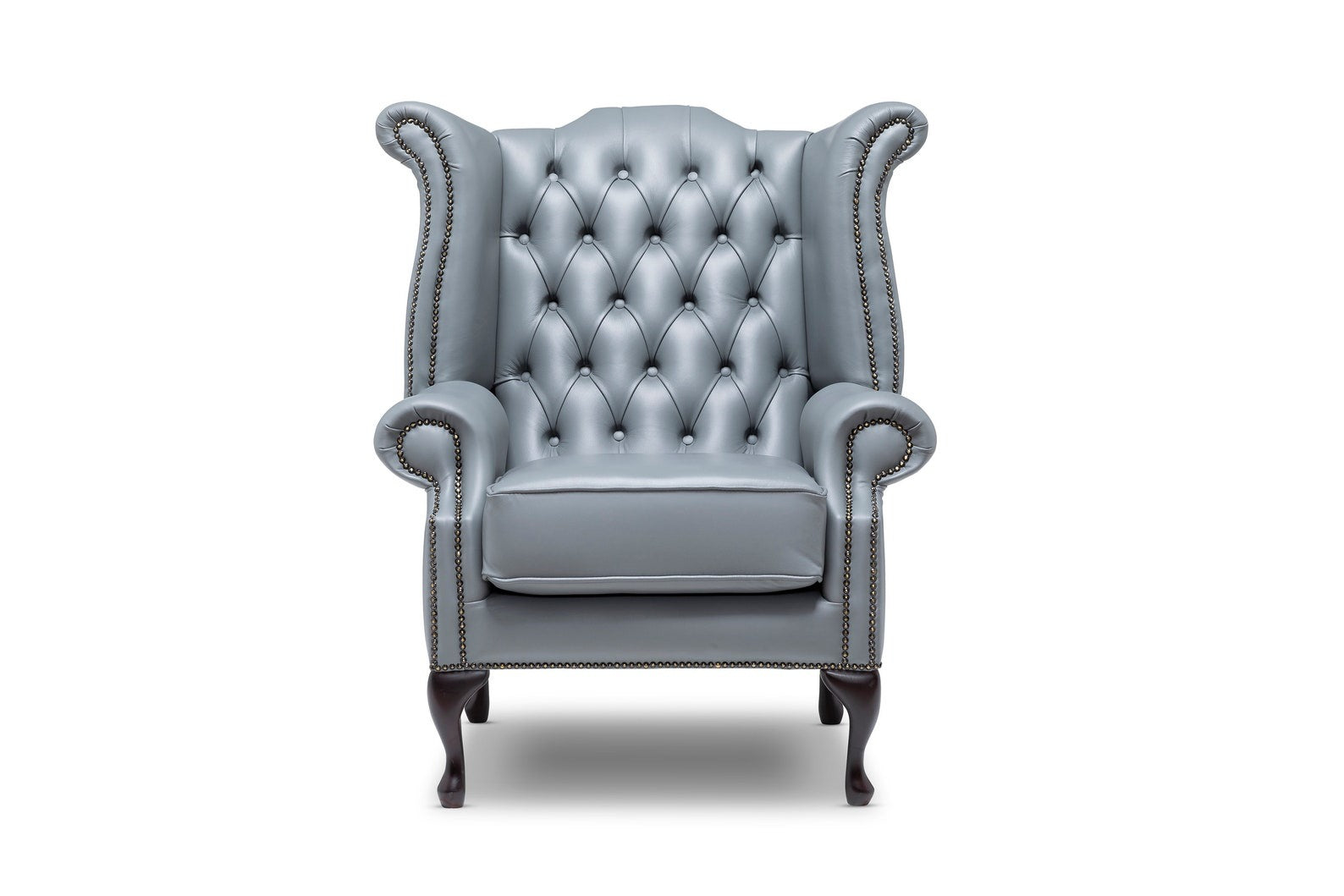 Chesterfield High Back Wing Chair Grey Leather